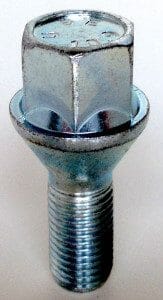 single alloy wheel bolt, M12x1.5, 17mm hex, 26mm thread, taper