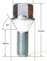 Specification for M12x1.25 alloy wheel bolt