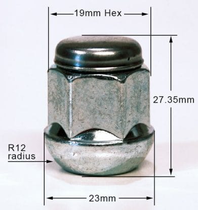 Specs 19mm, Radius, M12x1.5 alloy wheel nuts