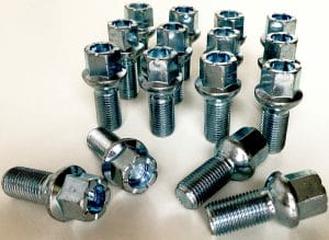 Set of 16 17mm Hex, radius, M14x1.5, 27mm thread alloy wheel bolts