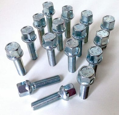 Set of 16 17mm Hex, Radius, M12x1.5, 40mm thread alloy wheel bolts