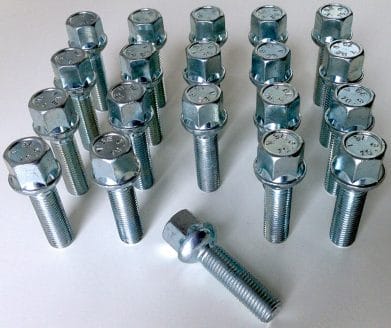 Set of 20 17mm Hex, Radius, M12x1.5, 40mm Thread alloy wheel bolts