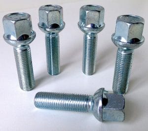 Set of 5 17mm Hex, Radius, M12x1.5, 40mm Thread alloy wheel bolts