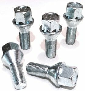 set of 5 M12x1.25, 26mm thread, taper, 17mm hex alloy wheel bolts