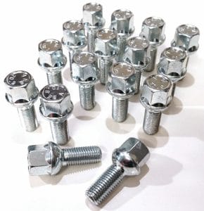Set of 16 17mm hex, radius, 26mm thread, M12x1.5 alloy wheel bolts