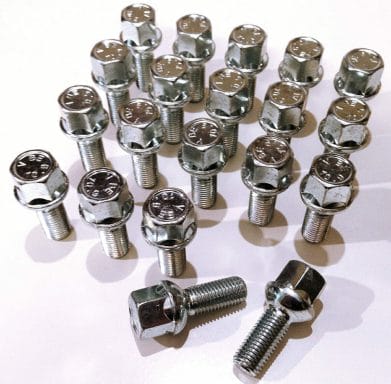 Set of 20 17mm hex, radius, M12x1.5, 26mm thread alloy wheel bolts
