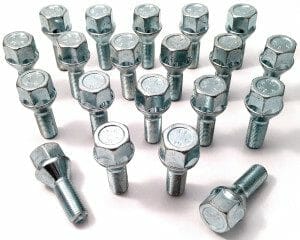 Set of 20 M12x1.25, 28mm thread, 19mm hex, taper alloy wheel bolts