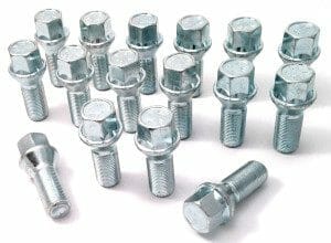 Set of 16 17mm Hex, taper seat, M14x1.25 thread, 27mm length alloy wheel bolts
