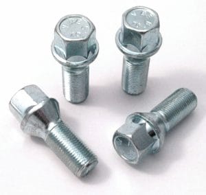 Set of 4 17mm Hex, taper seat, M14x1.25 thread, 27mm length alloy wheel bolts