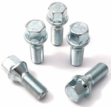 Set of 5 17mm Hex, taper seat, M14x1.25 thread, 27mm length alloy wheel bolts
